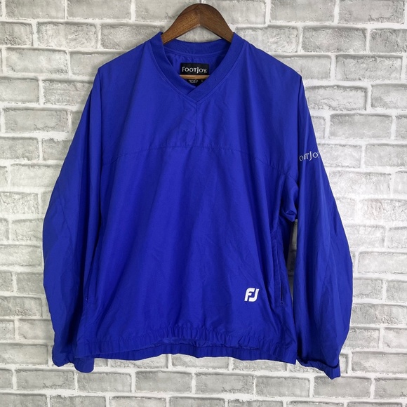 FootJoy Royal Blue V-Neck Pullover Windbreaker Jacket Mens Small W/ Pkts Poly - Picture 1 of 8